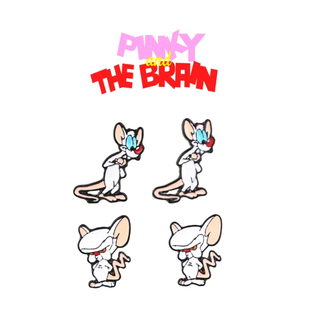 Pinky and the brain enamel stud earrings. 2 pairs of earrings.